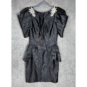 VTG 80s‎ Dance Allure Party Dress Womens Juniors Size 7/8 Black Deep Plunge Back